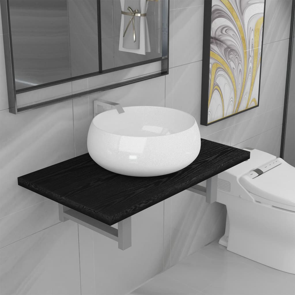 Bathroom Furniture Set | Black, White | Engineered wood, Ceramic | Medium