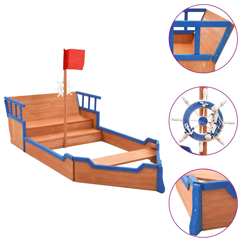 Sandbox Pirate Ship Firwood 190x94,5x101 cm