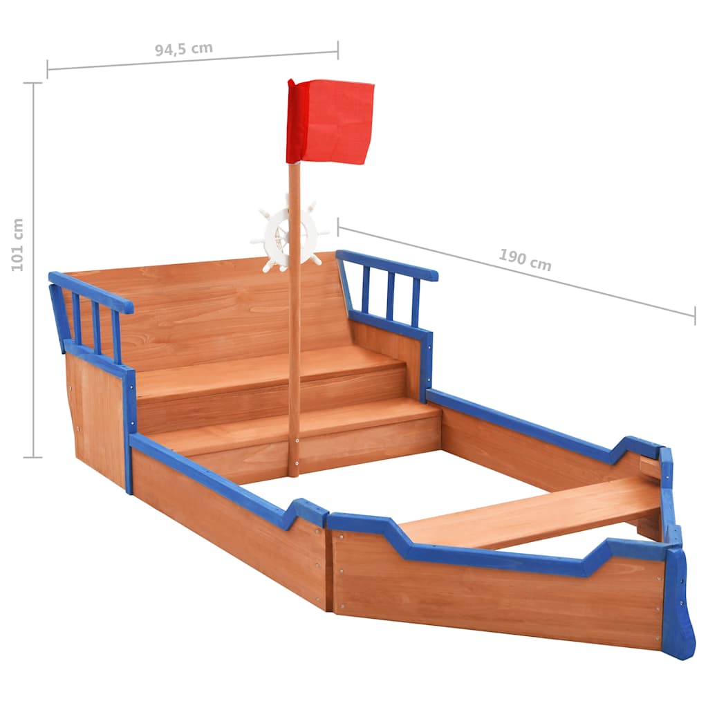 Sandbox Pirate Ship Firwood 190x94,5x101 cm