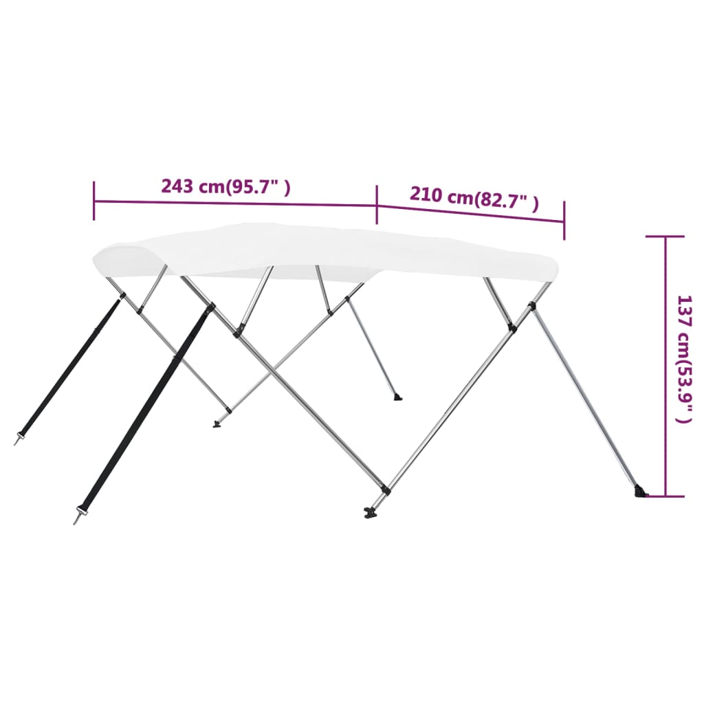 vidaXL 4 Bow Bimini Top White 243x210x137 cm