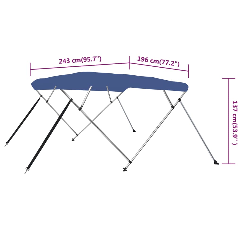 vidaXL 4 Bow Bimini Top Blue 243x196x137 cm