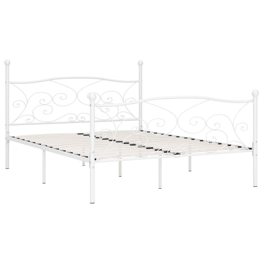 vidaXL Bed Frame without Mattress with Slatted Base White Metal 200x200 cm