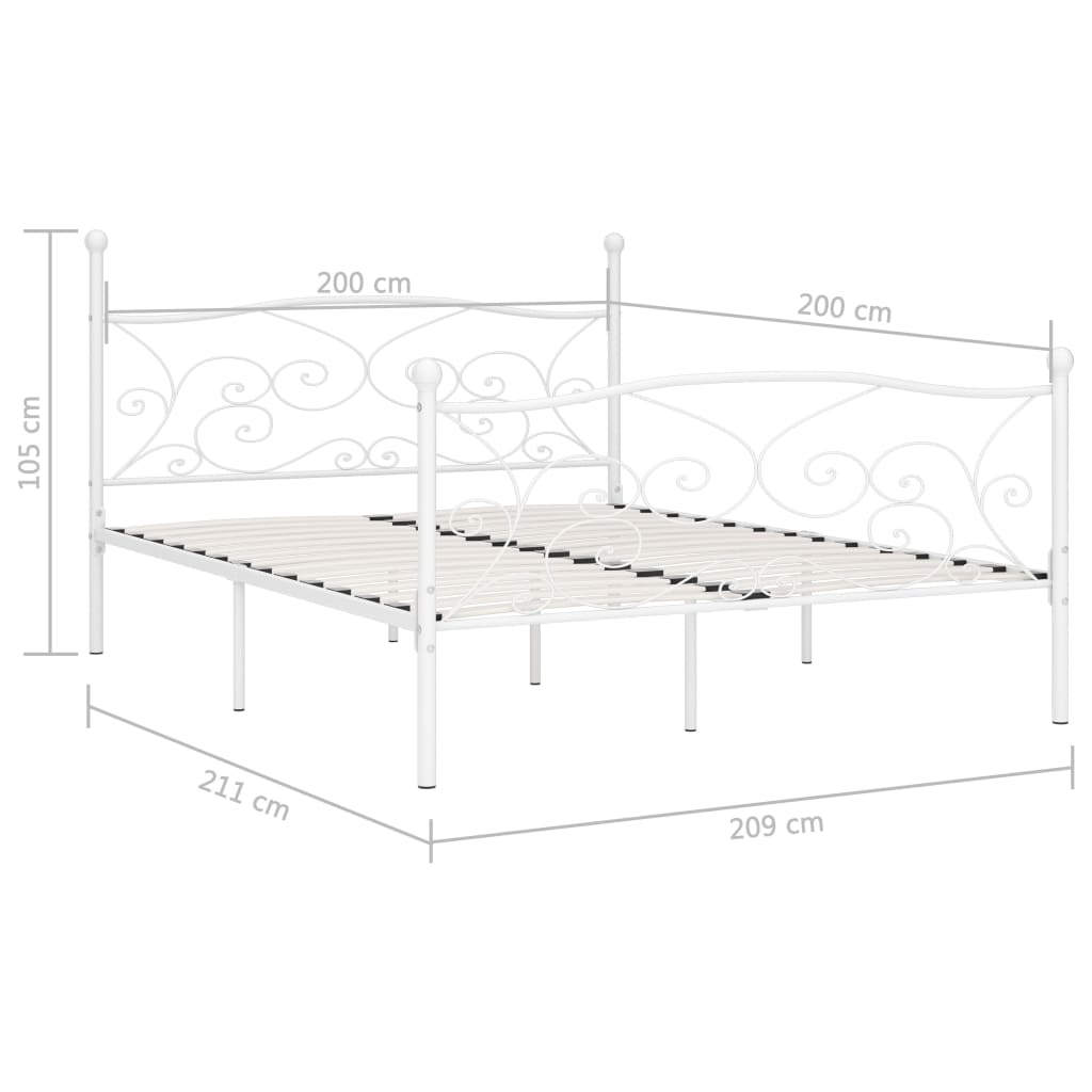 vidaXL Bed Frame without Mattress with Slatted Base White Metal 200x200 cm