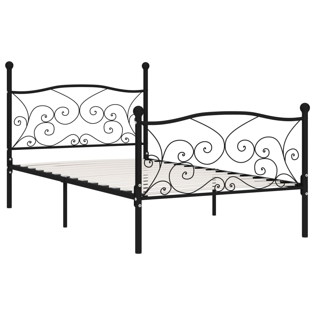 Bed Frame without Mattress with Slatted Base Black Metal 90x200 cm