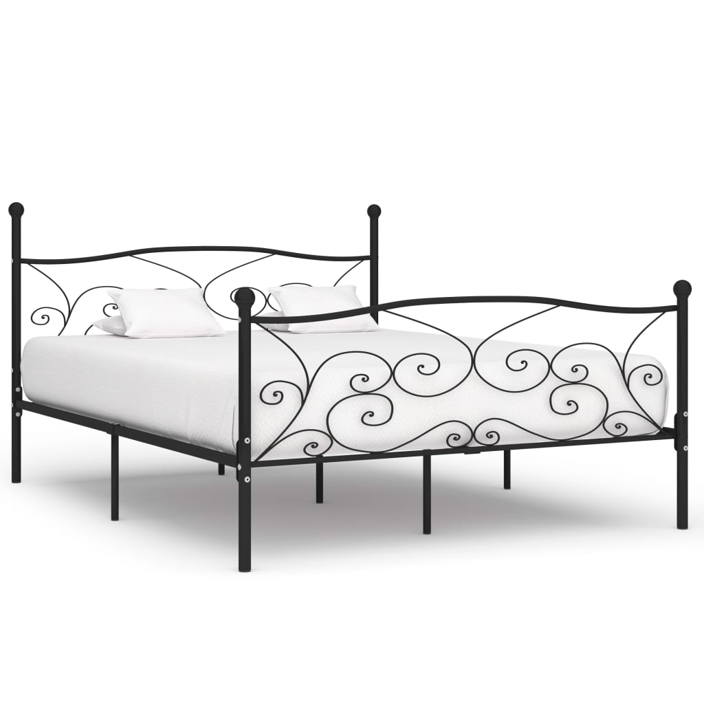 Bed Frame | Black | Metal, Plywood | Double |  Simple  | Bed Frame