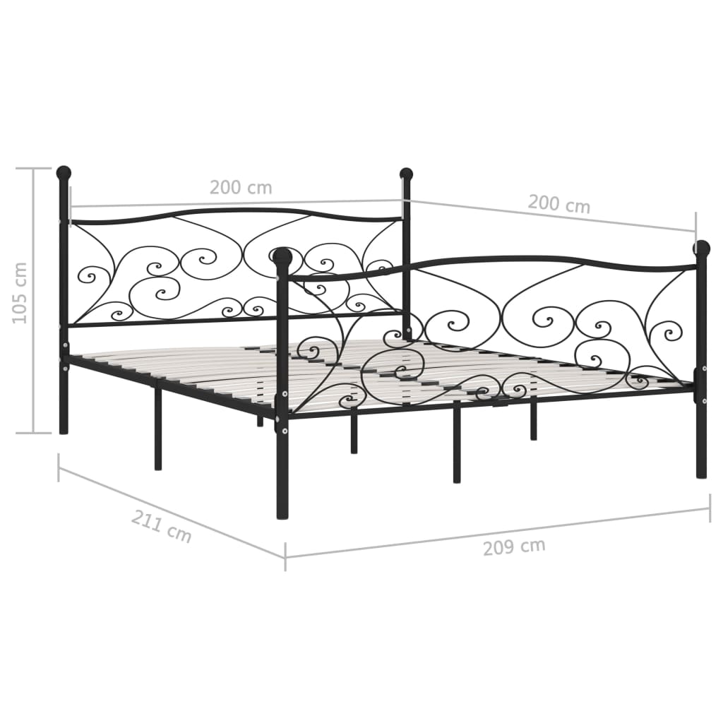 Bed Frame | Black | Metal, Plywood | Double |  Simple  | Bed Frame
