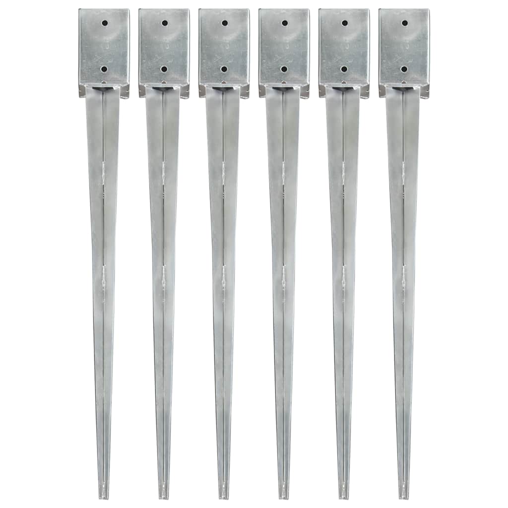 Ground Spikes 6 pcs Silver 9x9x90 cm Galvanised Steel