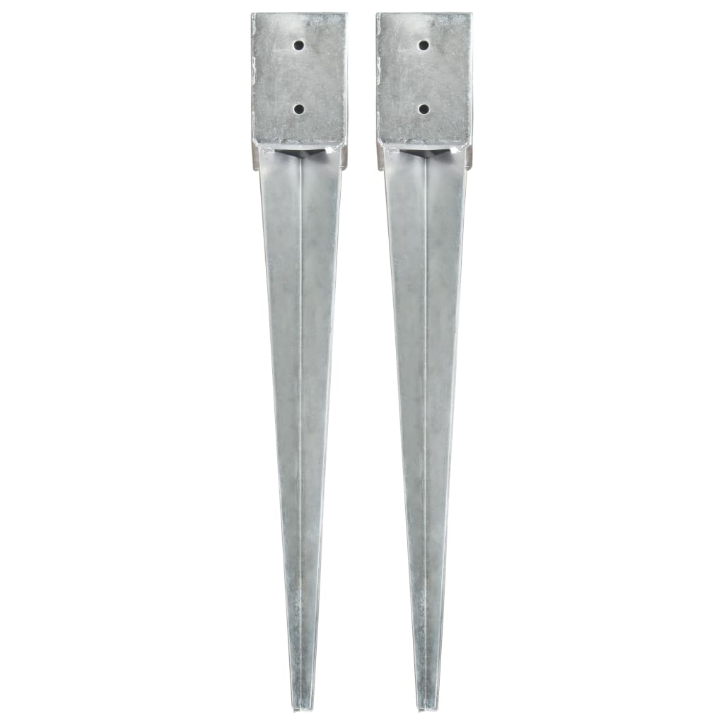 Ground Spikes 2 pcs Silver 10x10x76 cm Galvanised Steel