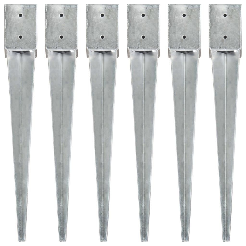 Ground Spikes 6 pcs Silver 10x10x76 cm Galvanised Steel