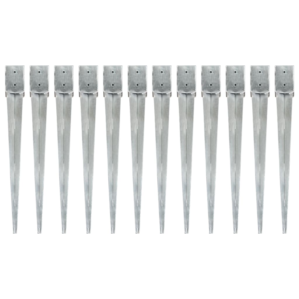 Ground Spikes 12 pcs Silver 10x10x91 cm Galvanised Steel