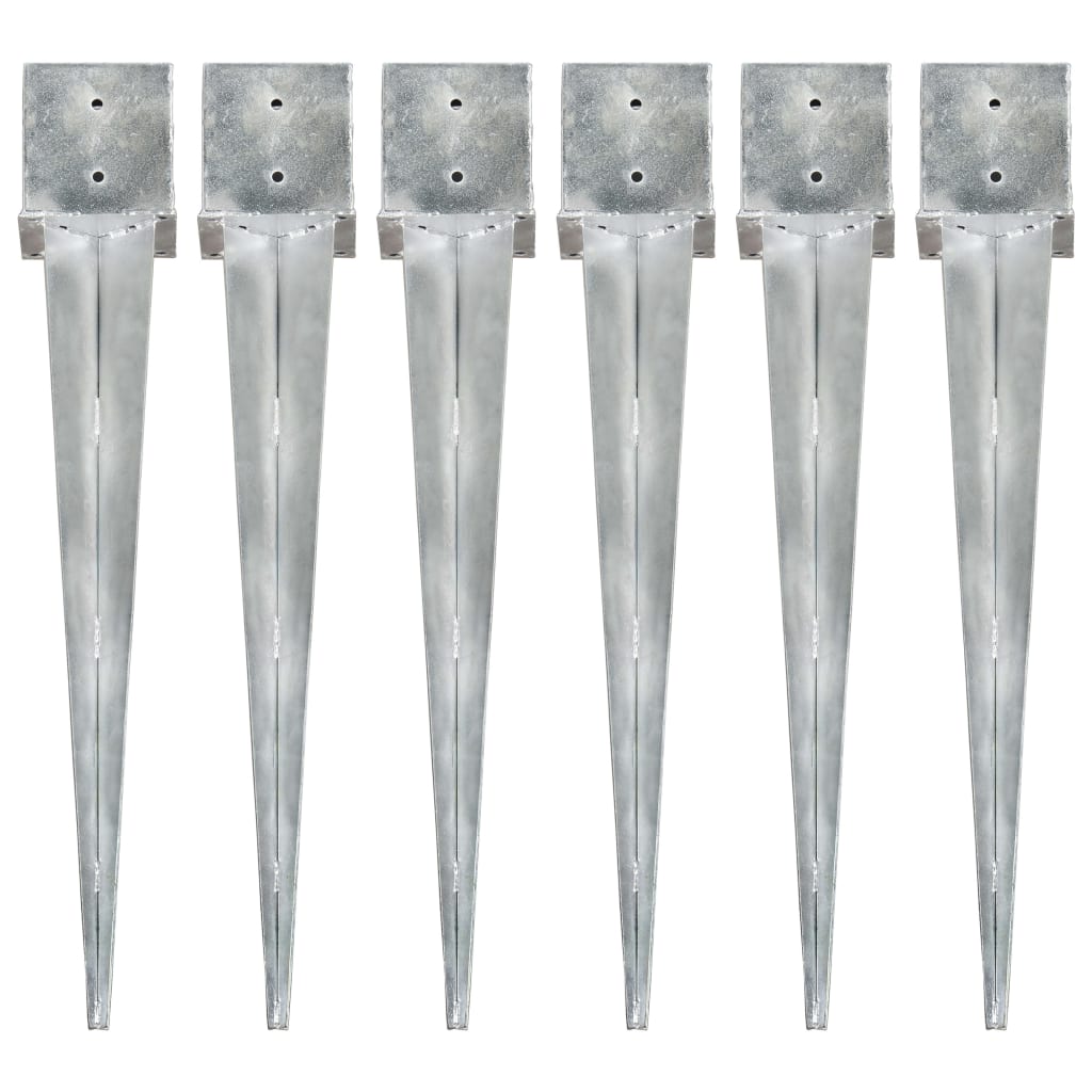 Ground Spikes 6 pcs Silver 14x14x91 cm Galvanised Steel