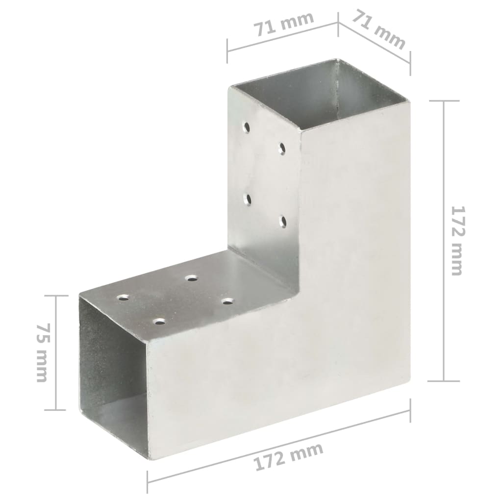 vidaXL Post Connectors 4 pcs L Shape Galvanised Metal 71x71 mm