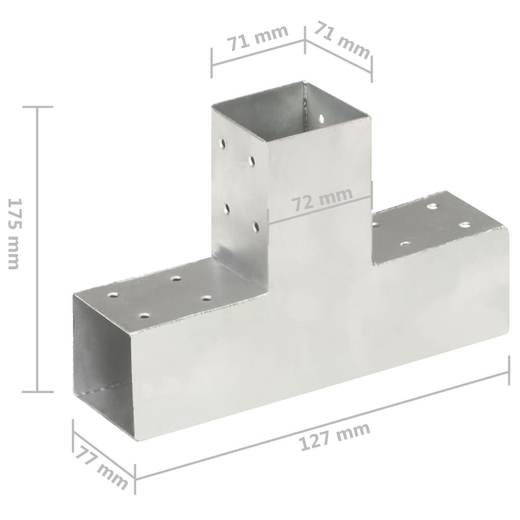 vidaXL Post Connector T Shape Galvanised Metal 71x71 mm