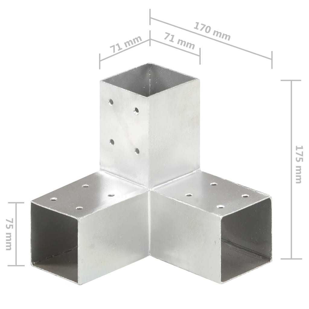 vidaXL Post Connector Y Shape Galvanised Metal 71x71 mm