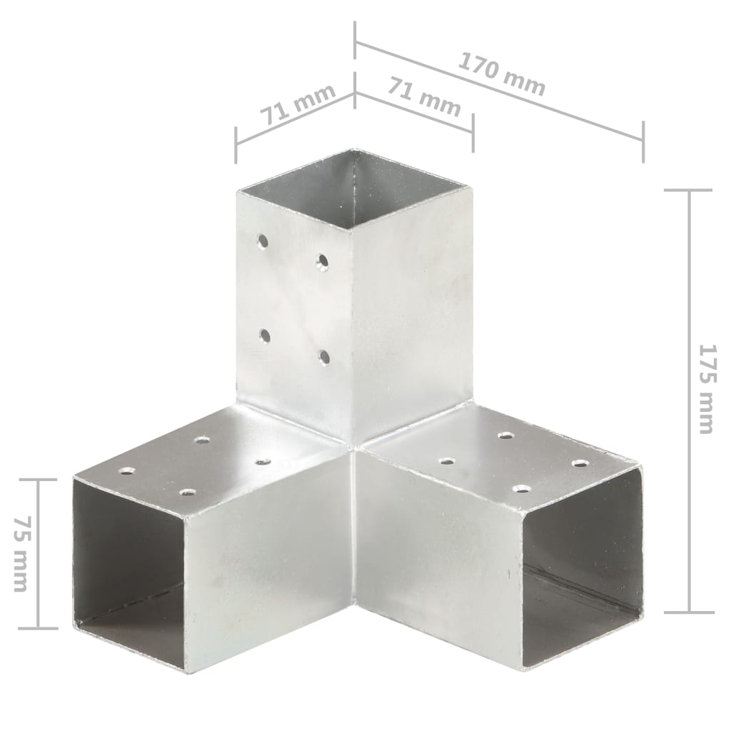 vidaXL Post Connectors 4 pcs Y Shape Galvanised Metal 71x71 mm