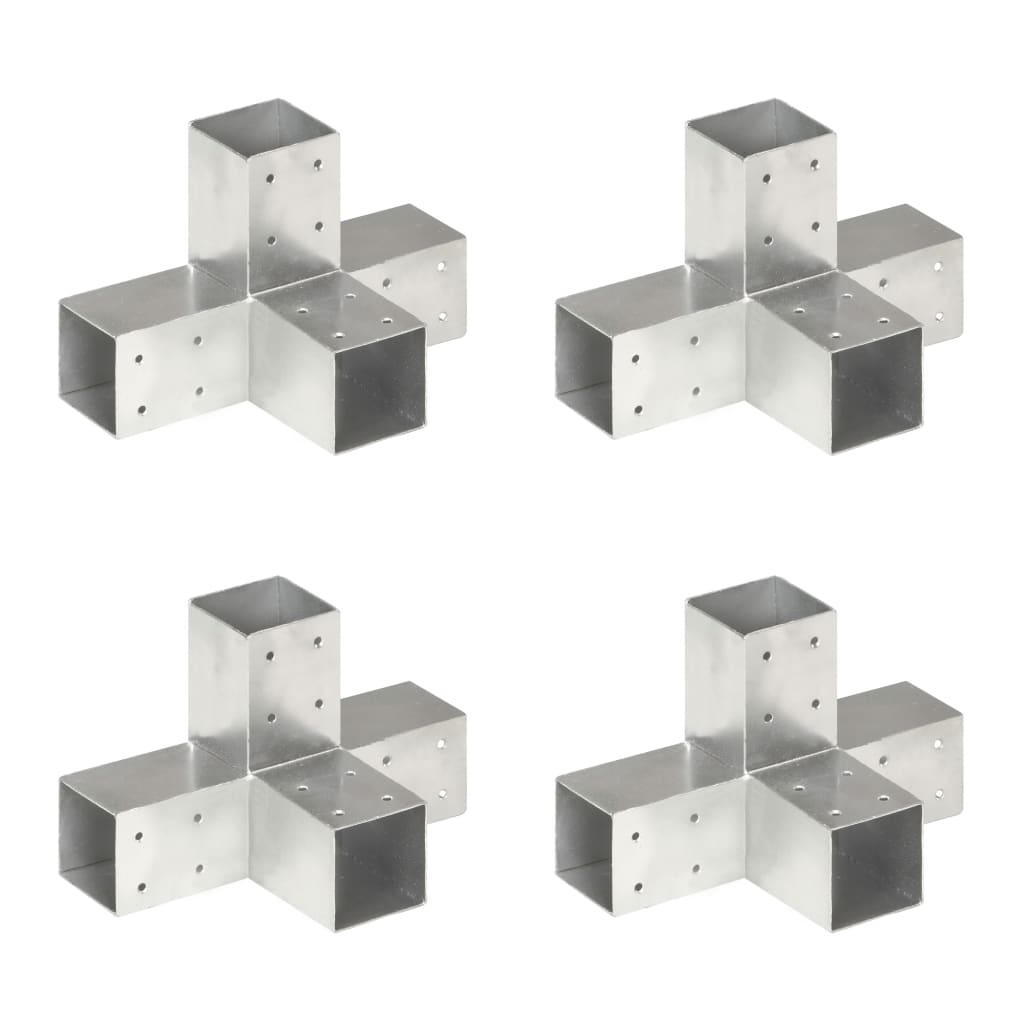 vidaXL Post Connectors 4 pcs X Shape Galvanised Metal 71x71 mm