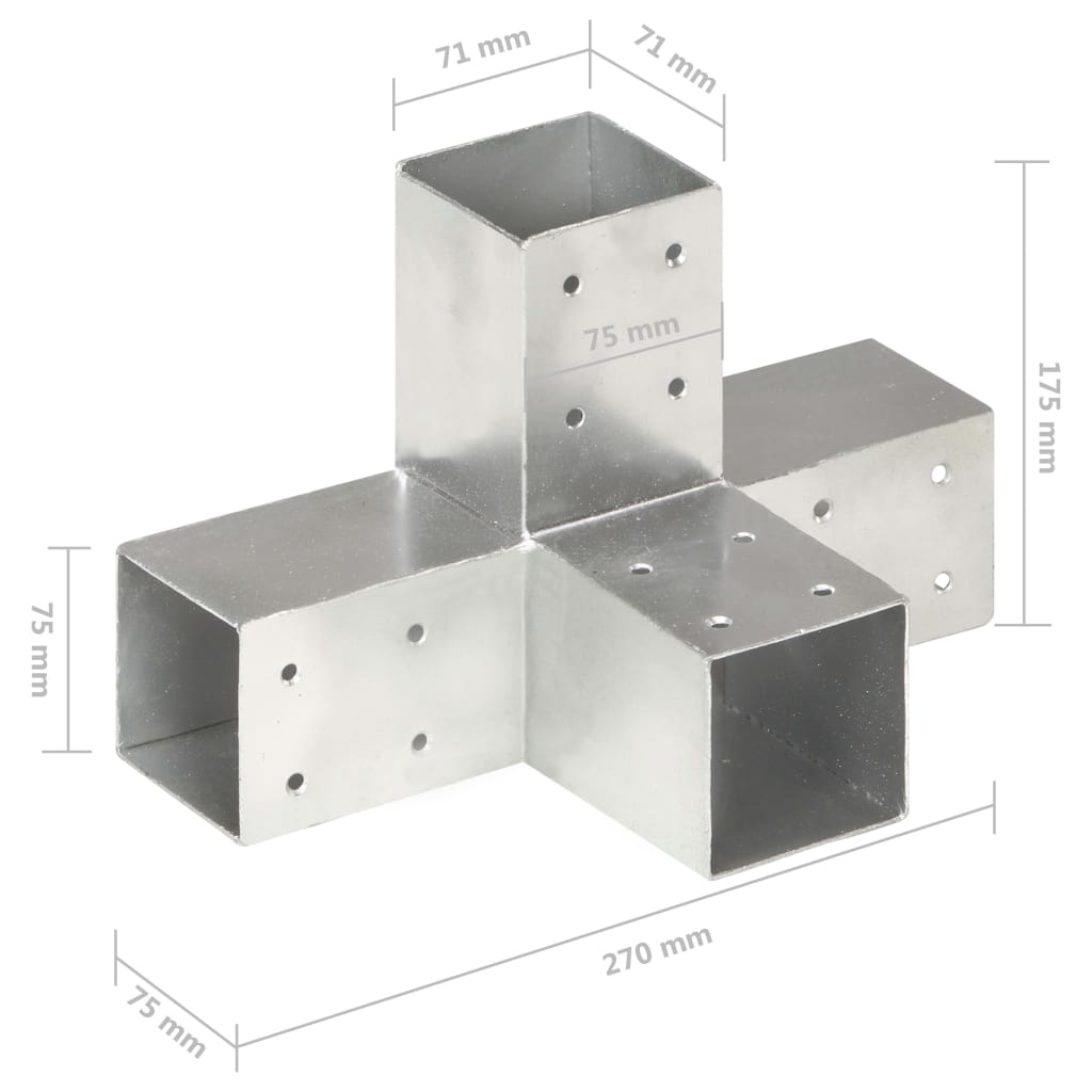 vidaXL Post Connectors 4 pcs X Shape Galvanised Metal 71x71 mm