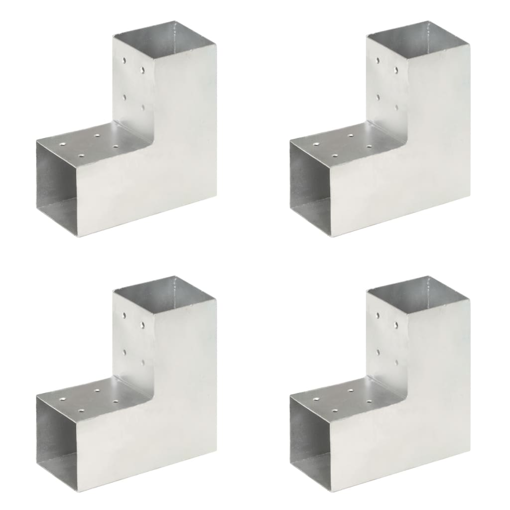 vidaXL Post Connectors 4 pcs L Shape Galvanised Metal 81x81 mm