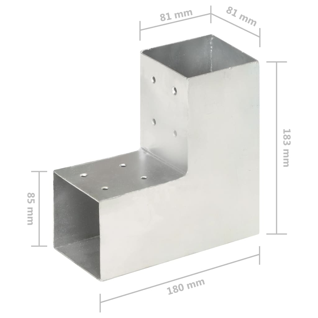 vidaXL Post Connectors 4 pcs L Shape Galvanised Metal 81x81 mm