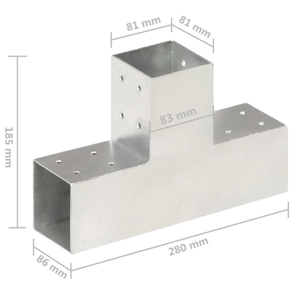 vidaXL Post Connector T Shape Galvanised Metal 81x81 mm