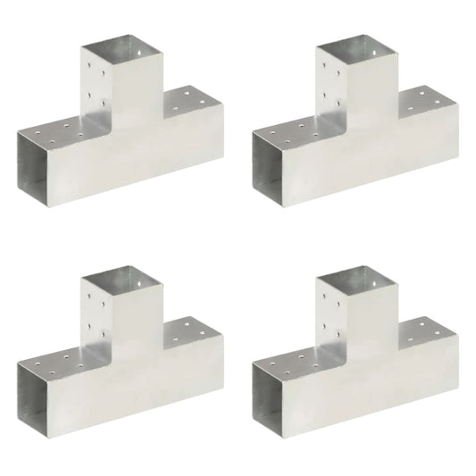 vidaXL Post Connectors 4 pcs T Shape Galvanised Metal 81x81 mm