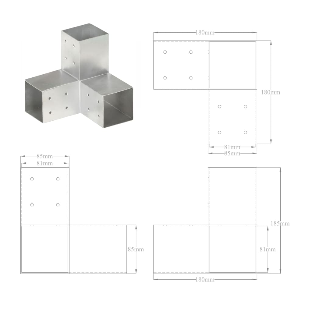 vidaXL Post Connector Y Shape Galvanised Metal 81x81 mm