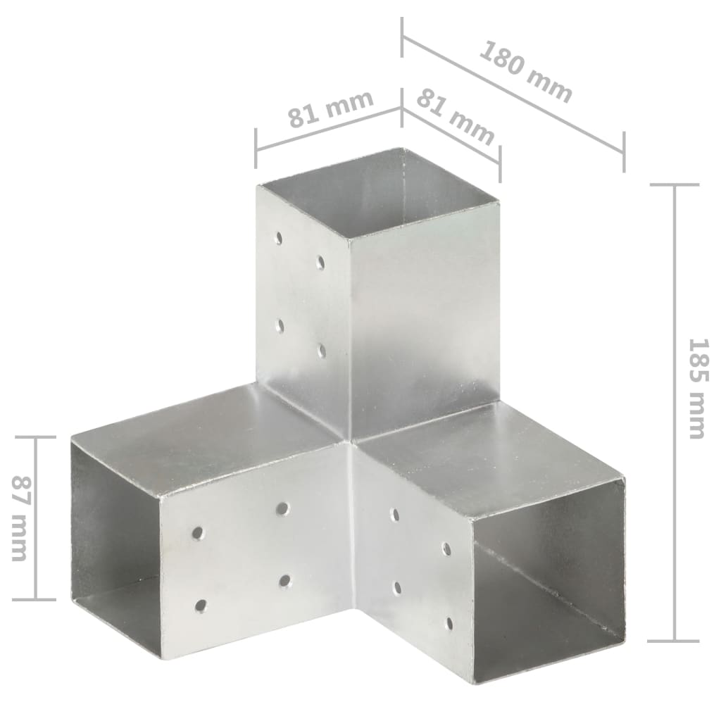 Post Connectors 4 pcs Y Shape Galvanised Metal 81x81 mm