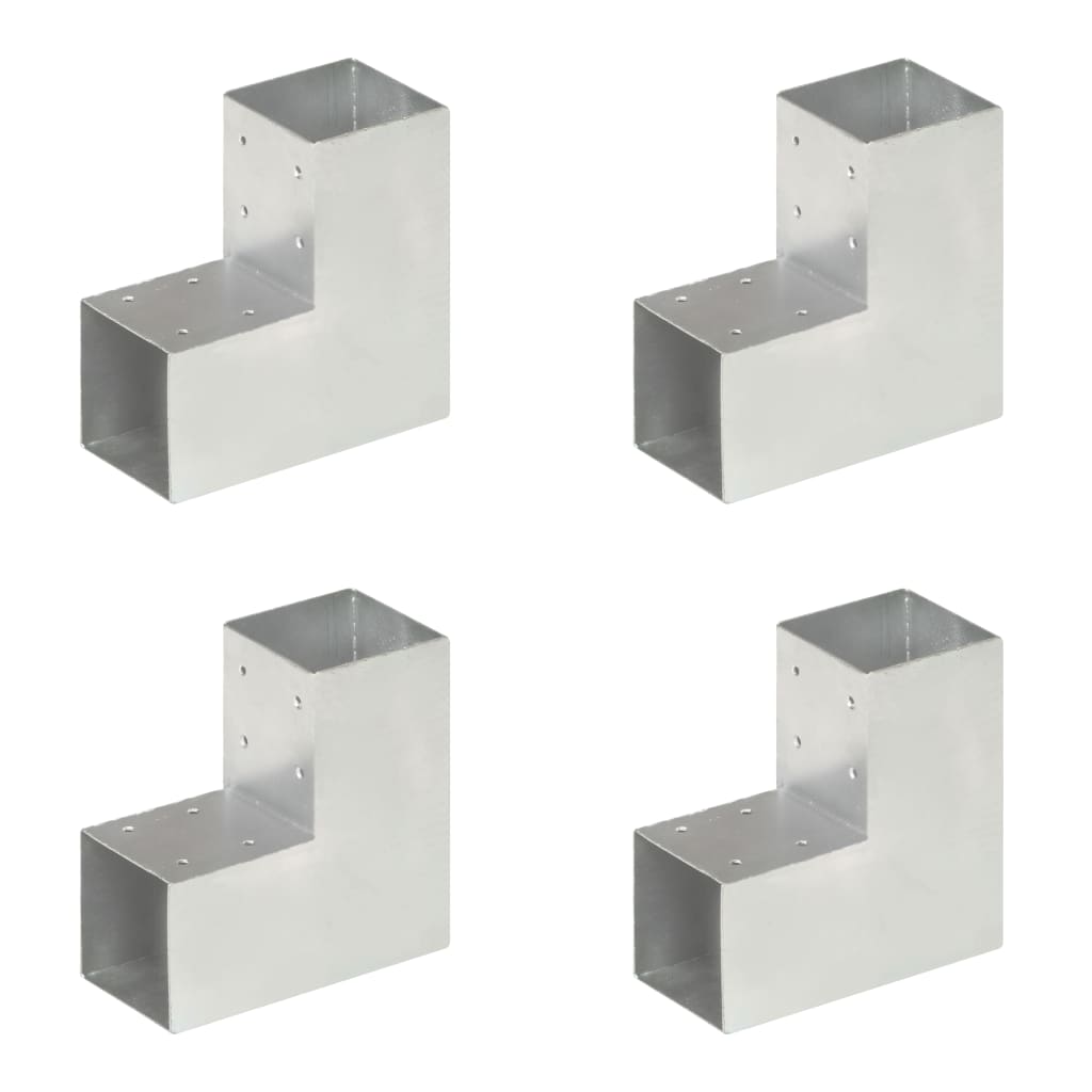 vidaXL Post Connectors 4 pcs L Shape Galvanised Metal 91x91 mm