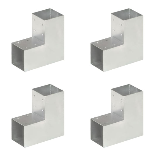 vidaXL Post Connectors 4 pcs L Shape Galvanised Metal 91x91 mm