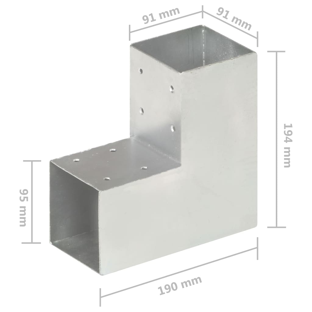 vidaXL Post Connectors 4 pcs L Shape Galvanised Metal 91x91 mm