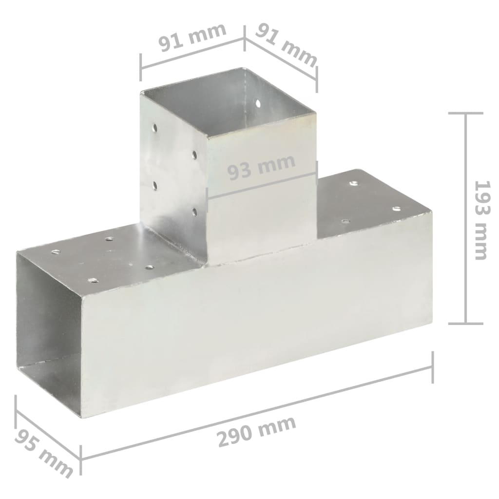 vidaXL Post Connector T Shape Galvanised Metal 91x91 mm