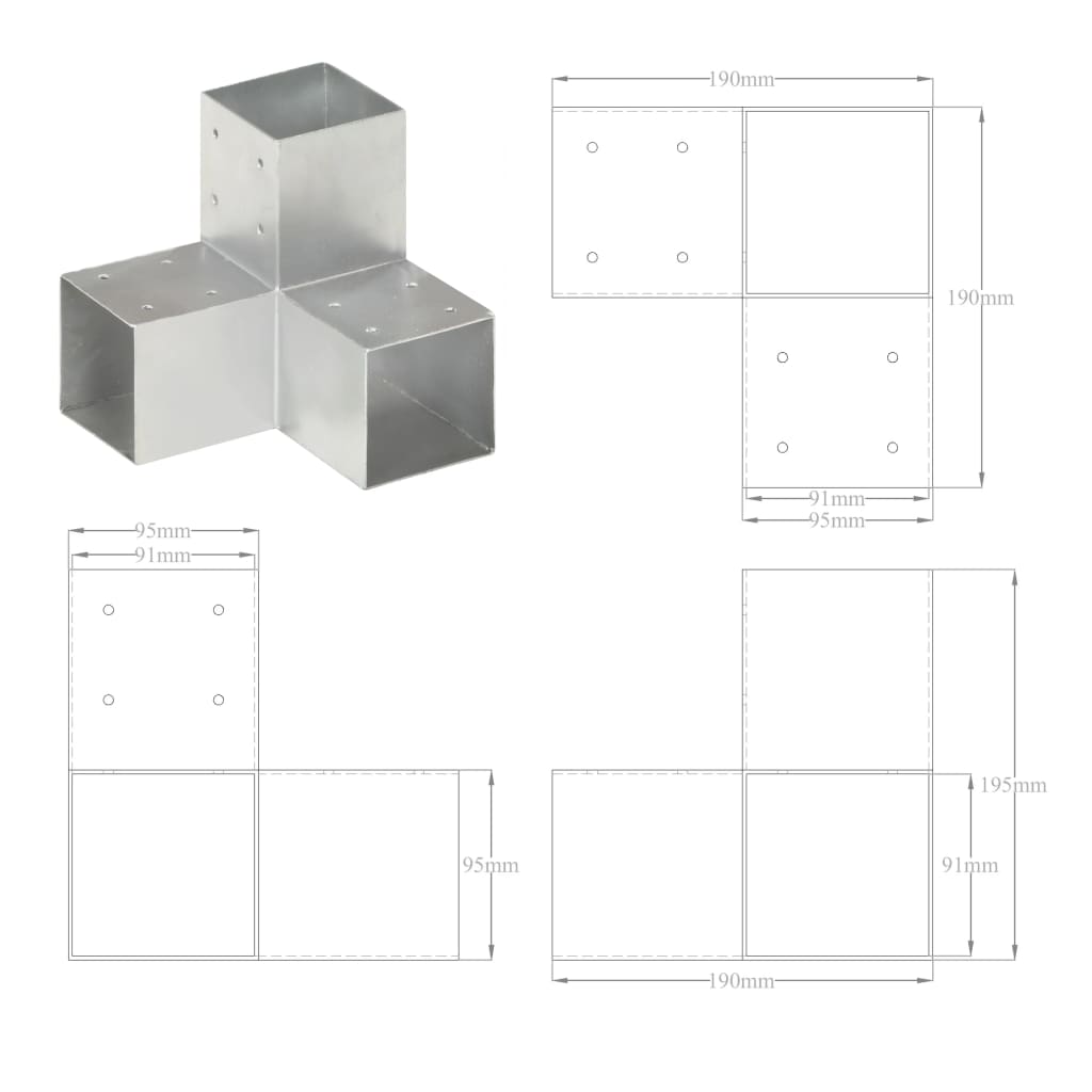 vidaXL Post Connector Y Shape Galvanised Metal 91x91 mm