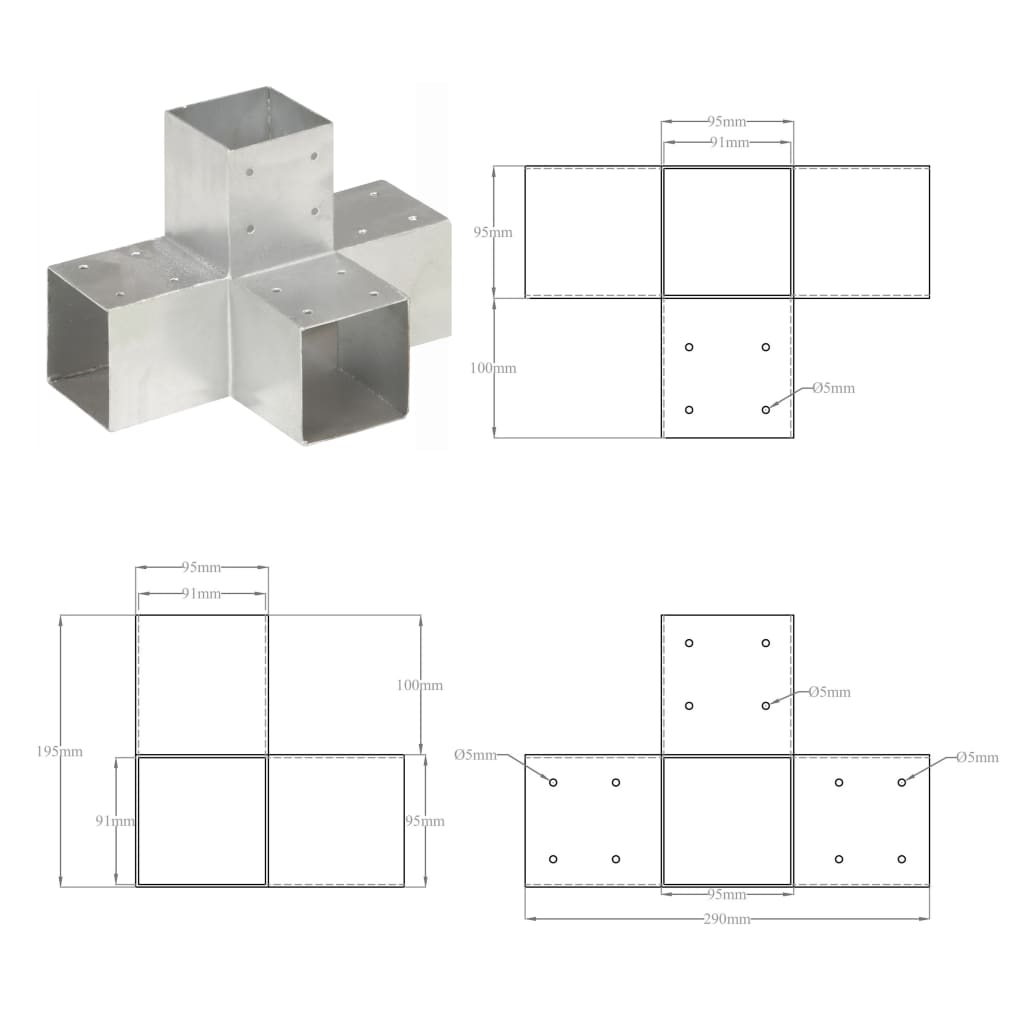 vidaXL Post Connector X Shape Galvanised Metal 91x91 mm