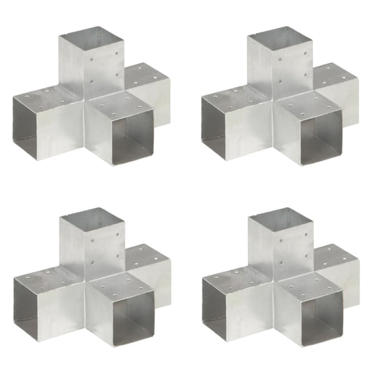 vidaXL Post Connectors 4 pcs X Shape Galvanised Metal 91x91 mm