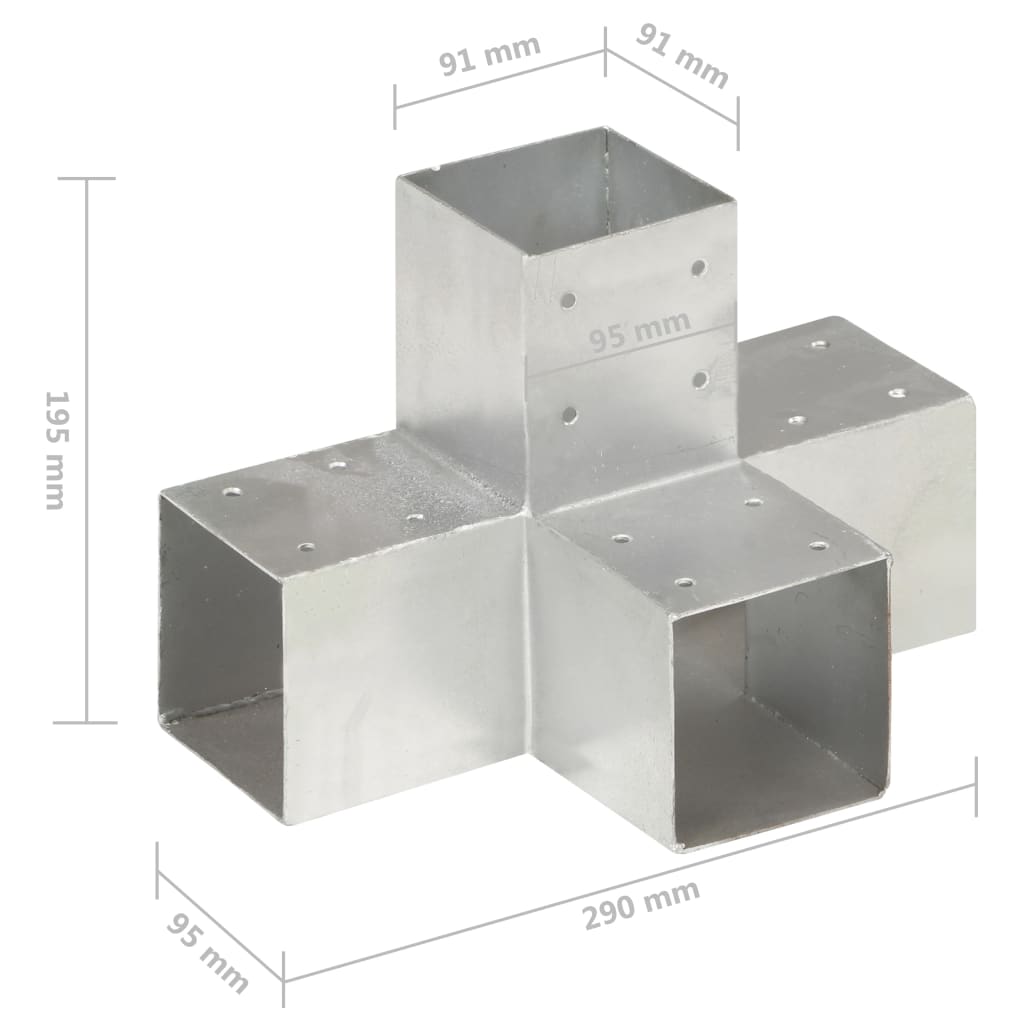 vidaXL Post Connectors 4 pcs X Shape Galvanised Metal 91x91 mm