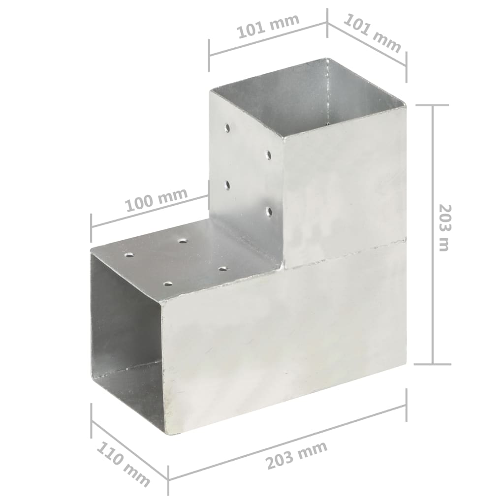 vidaXL Post Connectors 4 pcs L Shape Galvanised Metal 101x101 mm