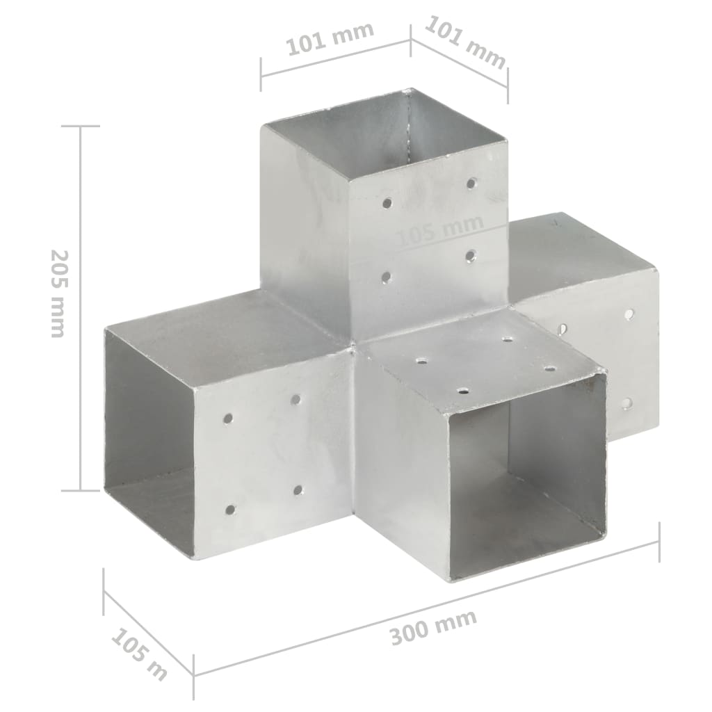 vidaXL Post Connector X Shape Galvanised Metal 101x101 mm