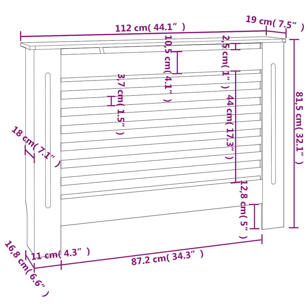 Radiator Cover Black 112x19x81.5 cm MDF
