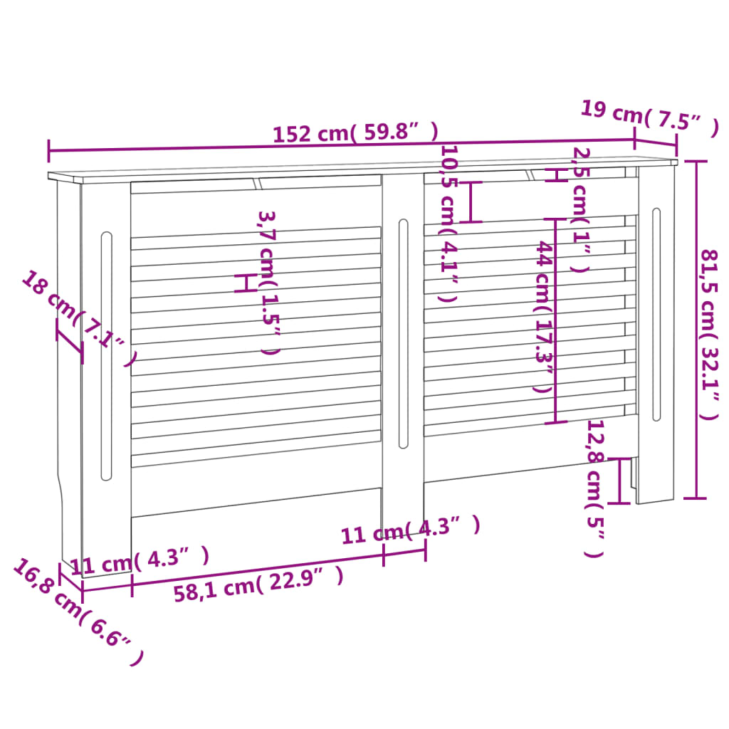 vidaXL Radiator Cover Black 152x19x81.5 cm MDF