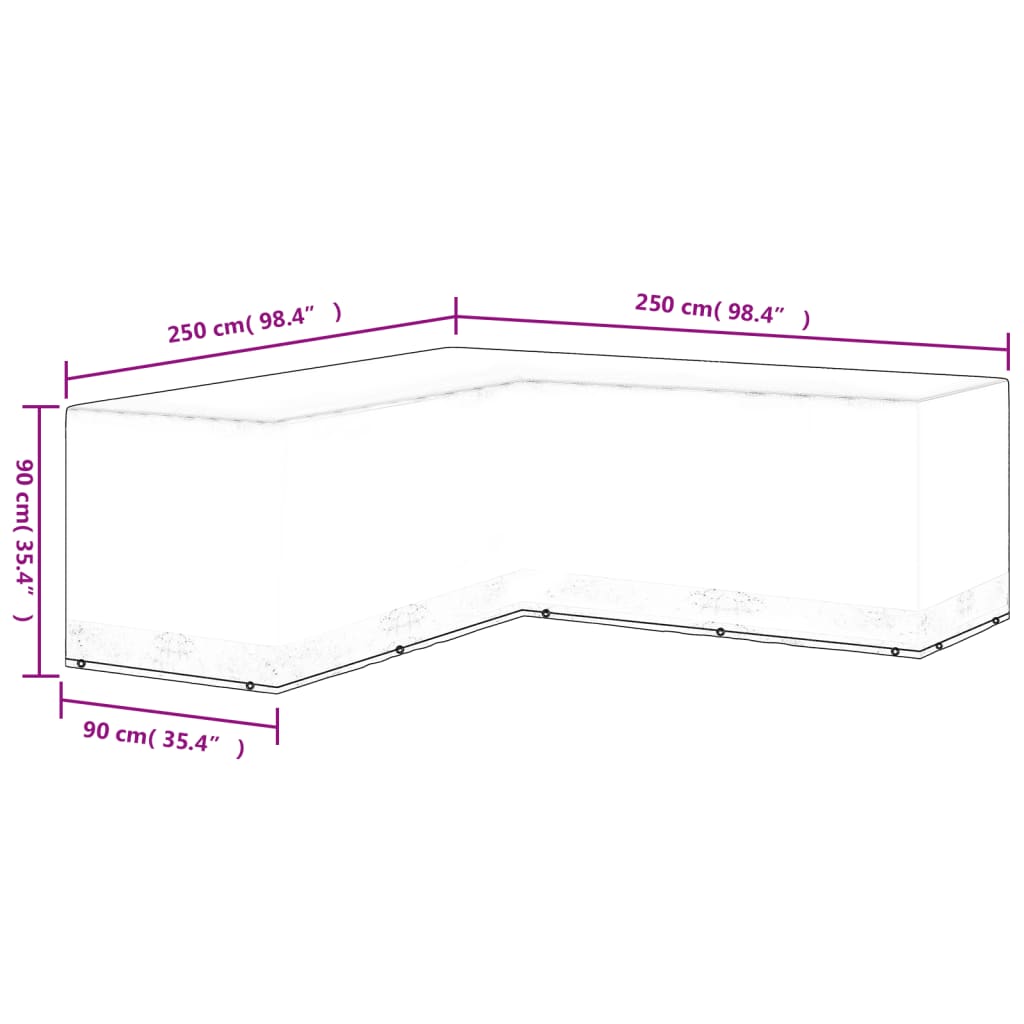 Tuinmeubelhoes L-vormig 12 oogjes 250x90x90 cm