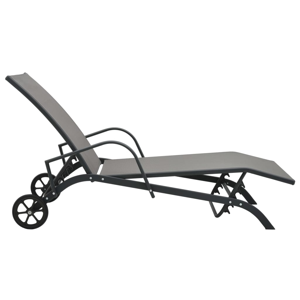Sun Lounger | Grey | Powder-Coated Steel | 200 x 58 x 32 cm