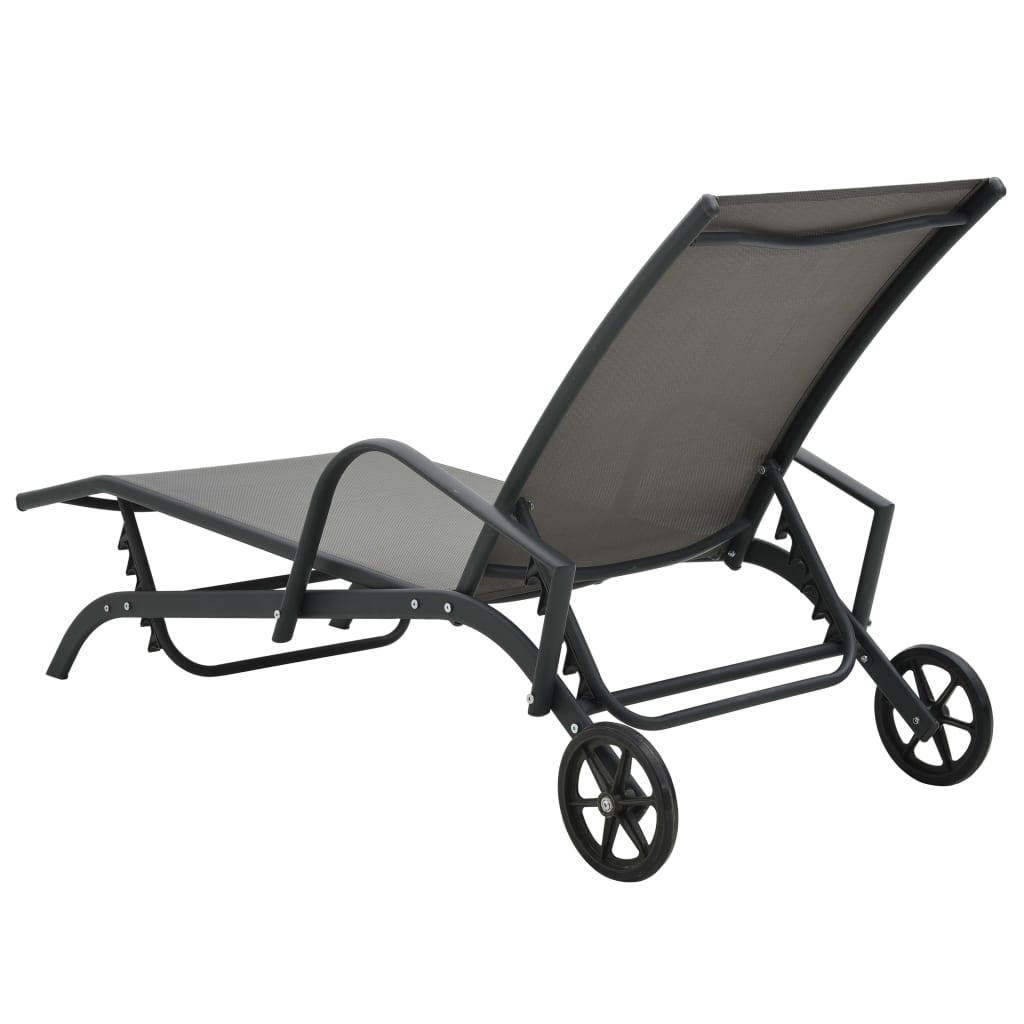 Sun Lounger | Grey | Powder-Coated Steel | 200 x 58 x 32 cm