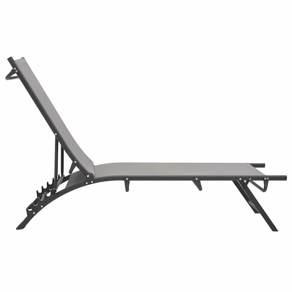 Sun Lounger | Grey | Steel, Textilene | Adjustable Armrests | Sun Lounger