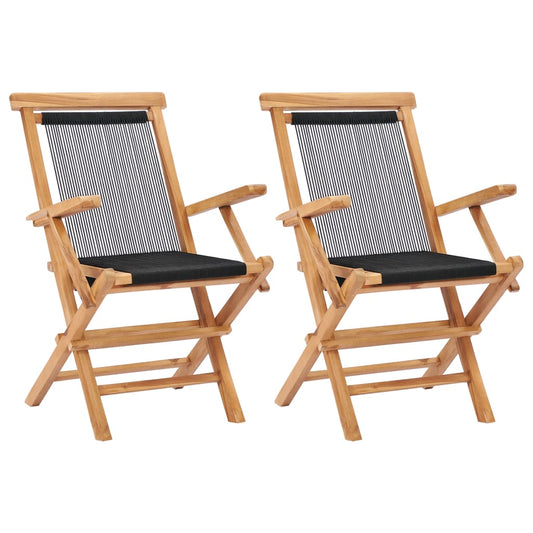 Folding Chairs 2 pcs Solid Teak Wood and Rope
