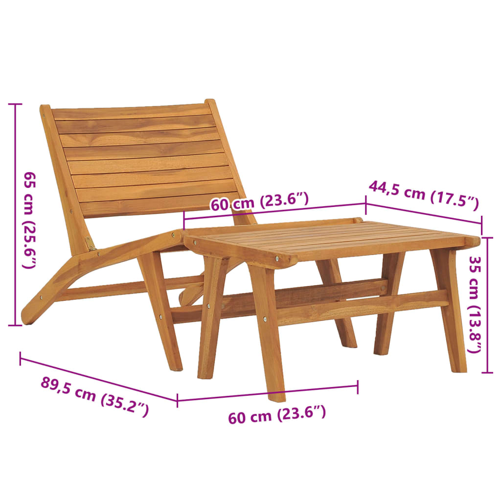 Chaise de jardin avec repose-pieds en bois de teck massif