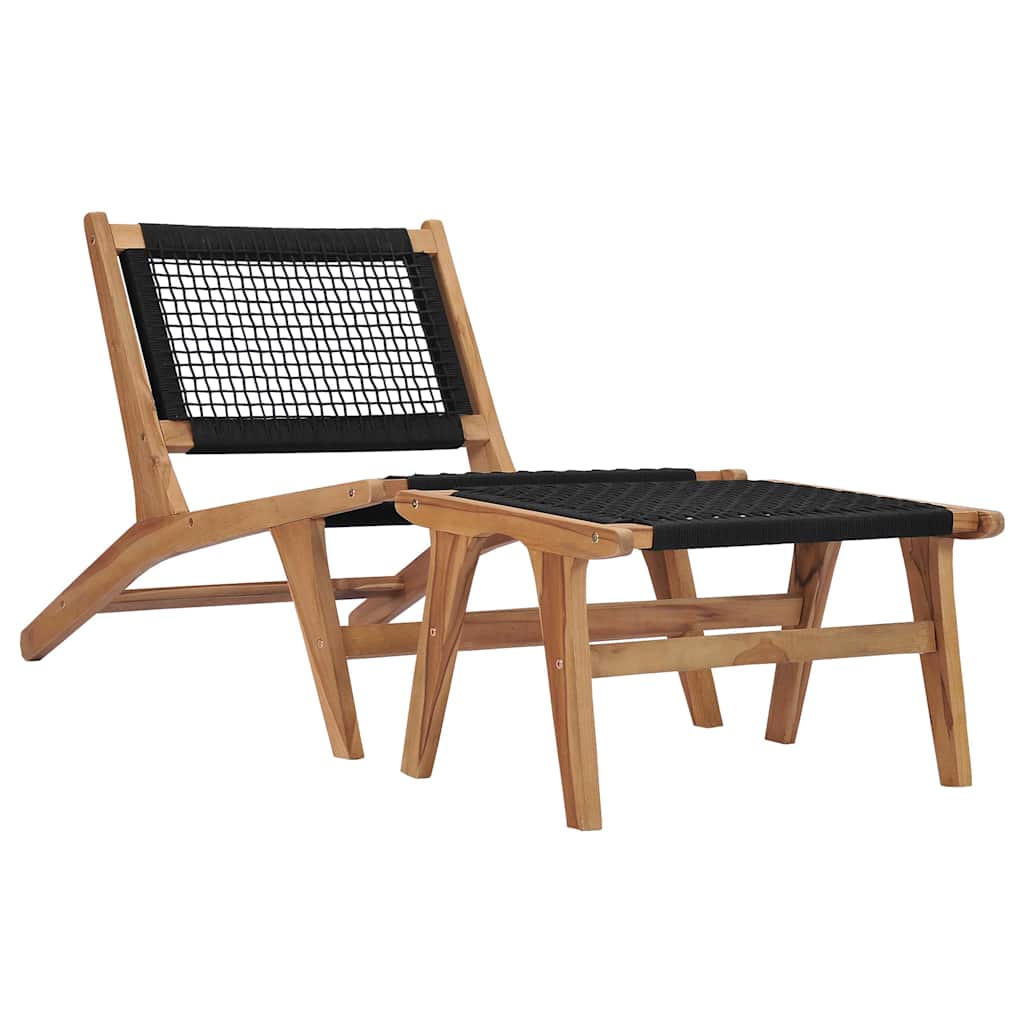 49368 vidaXL Sun Lounger with Footrest Solid Teak Wood and Rope
