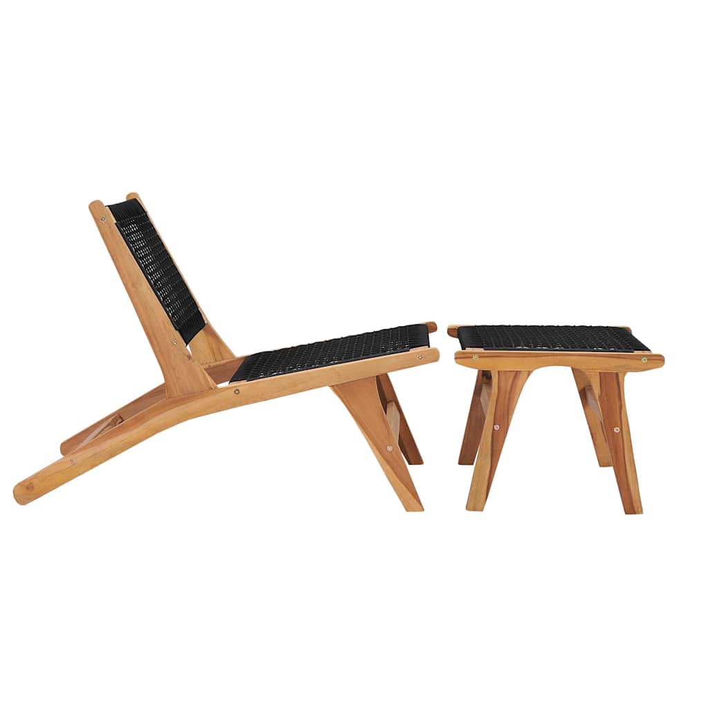 49368 vidaXL Sun Lounger with Footrest Solid Teak Wood and Rope