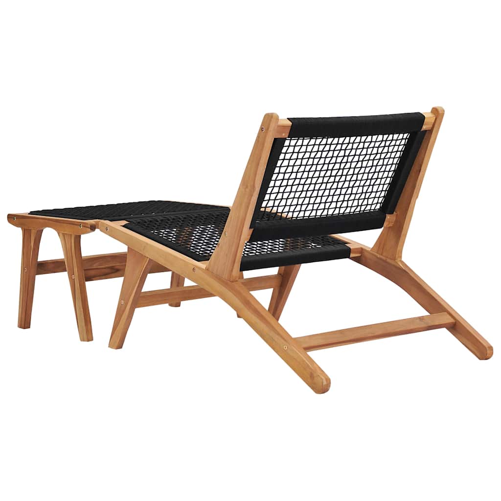 49368 vidaXL Sun Lounger with Footrest Solid Teak Wood and Rope
