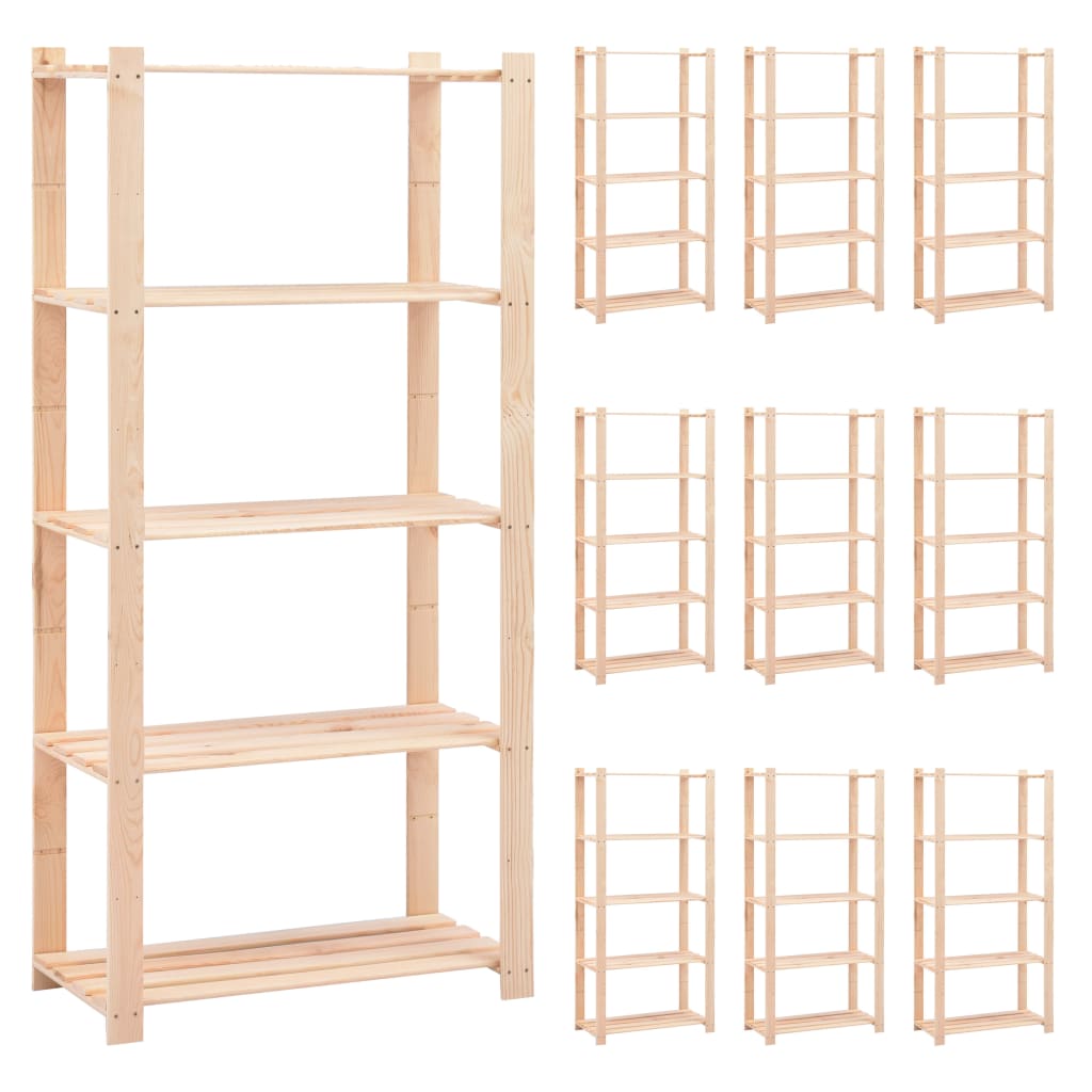 vidaXL 5-Tier Storage Racks 10 pcs 80x38x170 cm Solid Pinewood 250 kg
