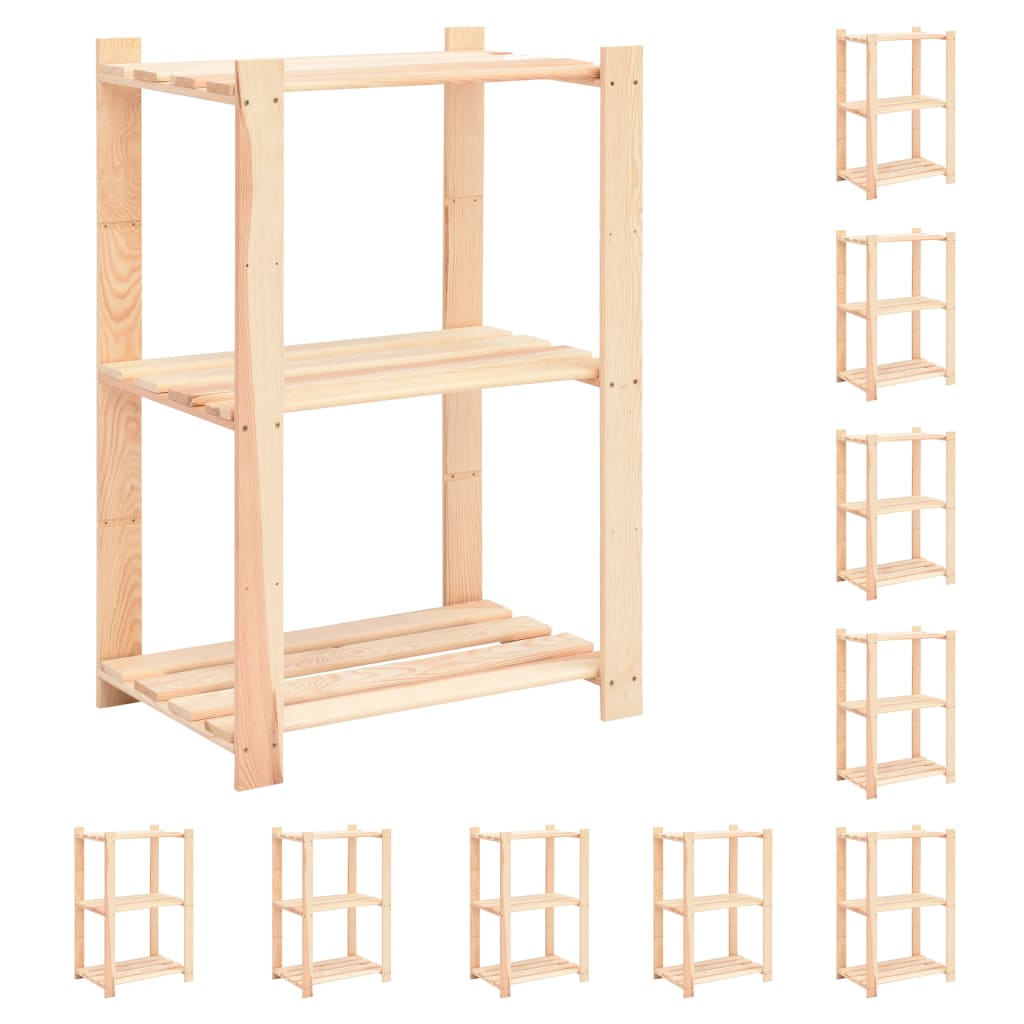 vidaXL 3-Tier Storage Racks 10 pcs 60x38x90 cm Solid Pinewood 150 kg